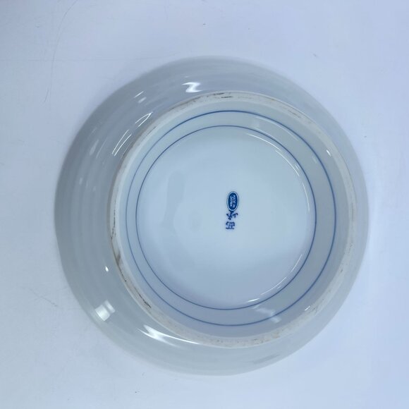 hand painted japanese pedestal bowl with floral design & blue accents - Picture 4 of 5